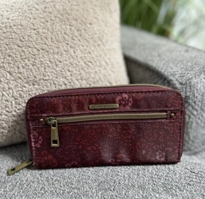 TRAVELON Rosa Weinrot Blumendruck umlaufender Reißverschluss Geldbörse Clutch Organizer Reise - Bild 1 von 11