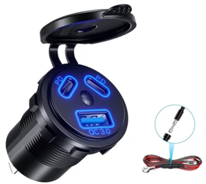 Enchufe de carga rápida USB QC3.0A de 12 V y puertos dobles PD tipo C--se requiere instalación - Imagen 1 de 6
