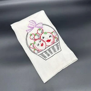 Vintage Hand Towel Anthropomorphic Fruit Basket Flour Sack Cotton Kitsch 1950s - Picture 1 of 8