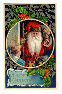Antique Christmas Postcards Santa Claus Embossed Germany 1912 No.7092 - Picture 1 of 2