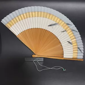 Japanese Folding Fan Sensu Vtg Lacquered Bamboo Frame Washi Formal - Picture 1 of 10