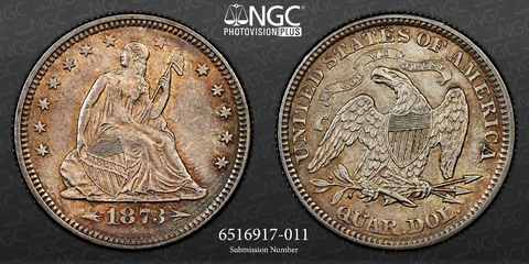 1873  25C SEATED SILVER QUARTER "ARROWS"  UNC DETAILS "CLEANED" #6516917-011 Cover