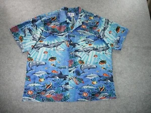 Vintage RJC Hawaiian Shirt Mens 2XL Blue Fish Ocean Sea Made in Hawaii - Picture 1 of 7