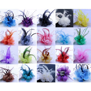 18Colors Pearl Corsage Hair Clip Flower Fascinator Feather Hairpin Party Wedding