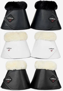 LeMieux Fleece Wrapround Over Reach Boots Overreach Leather Black/White/Natural - Picture 1 of 18