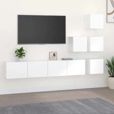 Wall Mount TV Cabinet Entertainment Unit Stand Storage Drawers Shelf Wood White - image 1 of 4
