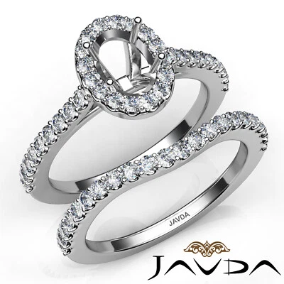 Oval Cut Pave Diamond Semi Mount Engagement Bridal Set Anniversary Ring 1Ctw. - Image 1 of 4