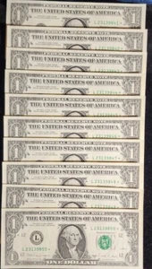 Lot 10, 1988 A $1 San Francisco Star Note Consecutive Serial Number GEMUNC T3981 - Picture 1 of 6