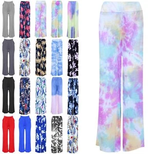 Palazzo Wide Leg Flared Tie Dye High Waisted Womens Baggy Trousers Pants - Picture 1 of 25