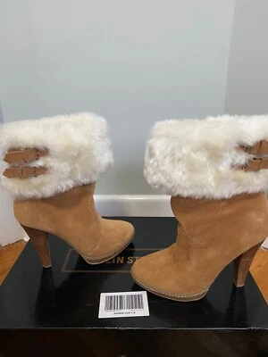 Collin Stuart High Heel Fur Trim with Buckle Suede Sexy Boots - Image 1 of 4