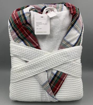 Bata a cuadros Pottery Barn Waffle Weave Resort Stewart blanca grande #9946 Foto 1 de 4