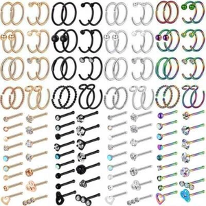 32PCS Surgical Steel CZ Nose Pin Screw Shaped Studs Nose Hoop Ring Piercing 20G - Picture 1 of 22