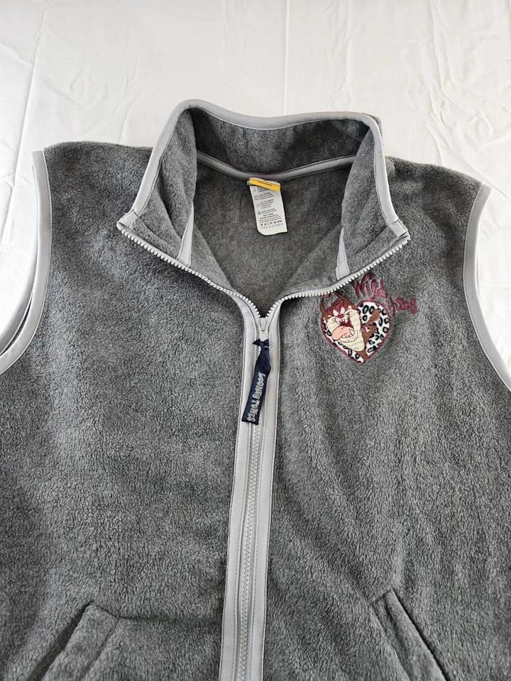 Женский флисовый жилет Taz 22/24 серый Wild Thing Looney Tunes Heart 2000 винтажный  - Изображение 1 из 4