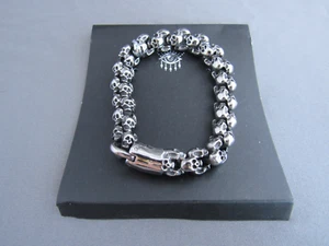 HELLOICE HEAVY TITANIUM STAINLESS STEEL SKELETON HEAD SKULL BIKER BRACELET - Picture 1 of 7