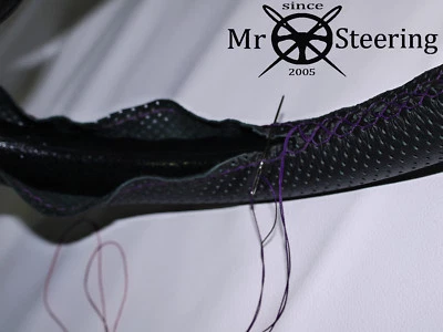 FITS LANCHESTER 50-54 PERFORATED LEATHER STEERING WHEEL COVER PURPLE DOUBLE STCH - Image 1 of 3