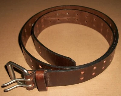 Dickies  Brown FULL GRAIN Leather DBL Prong Rolling Silver Buckle Sz 40 Vtg USA - Image 1 of 4