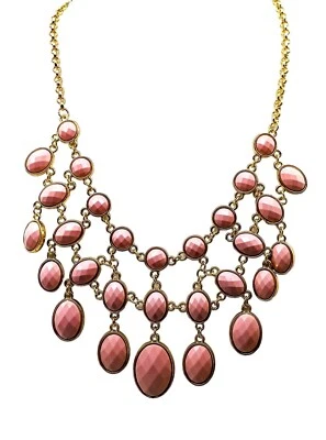 Collar babero reversible vintage multicapa con facetas rosa o gris sobre oro Foto 1 de 4