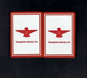 THUNDERBIRD AIRWAYS SWAP VINTAGE PLAYING CARDS 2 IND CARDS 5 OF HEARTS & Q CLUBS - Picture 1 of 1