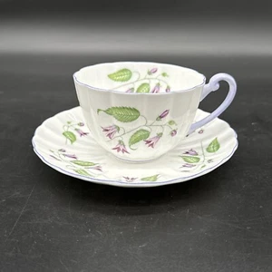Vintage Shelley England Cup & Saucer Campanula Purple Trim Teacup - Picture 1 of 12