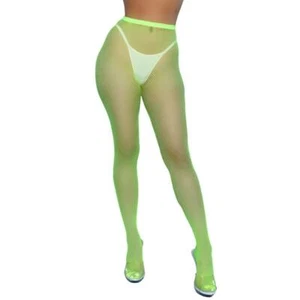 Neon Green Fishnet Pantyhose High Waisted Stretch Regular or Plus Size 2302 - Picture 1 of 7