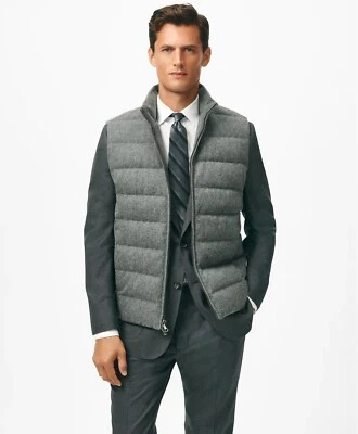 Nuevo Chaleco Brooks Brothers Wool Tech Puffer Pato Plumón Gris Talla Mediana $398 Nuevo con Etiquetas Foto 1 de 4