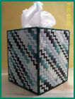 GREEN WHITE HANDMADE PLASTIC CANVAS TISSUE BOX COVER TOPPER