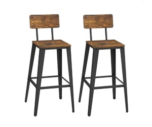 VASAGLE Set of 2 Bar Stools Bar Height Stools Tall Bar Stools with Back Bar Chai - Picture 1 of 6