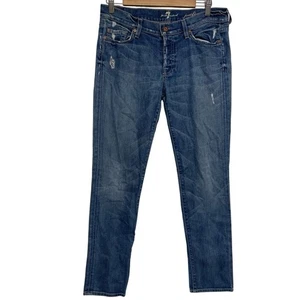 7 For All Mankind Josafina Lightly Distressed Ankle Jeans Damen 28 blau geknöpft  - Bild 1 von 11