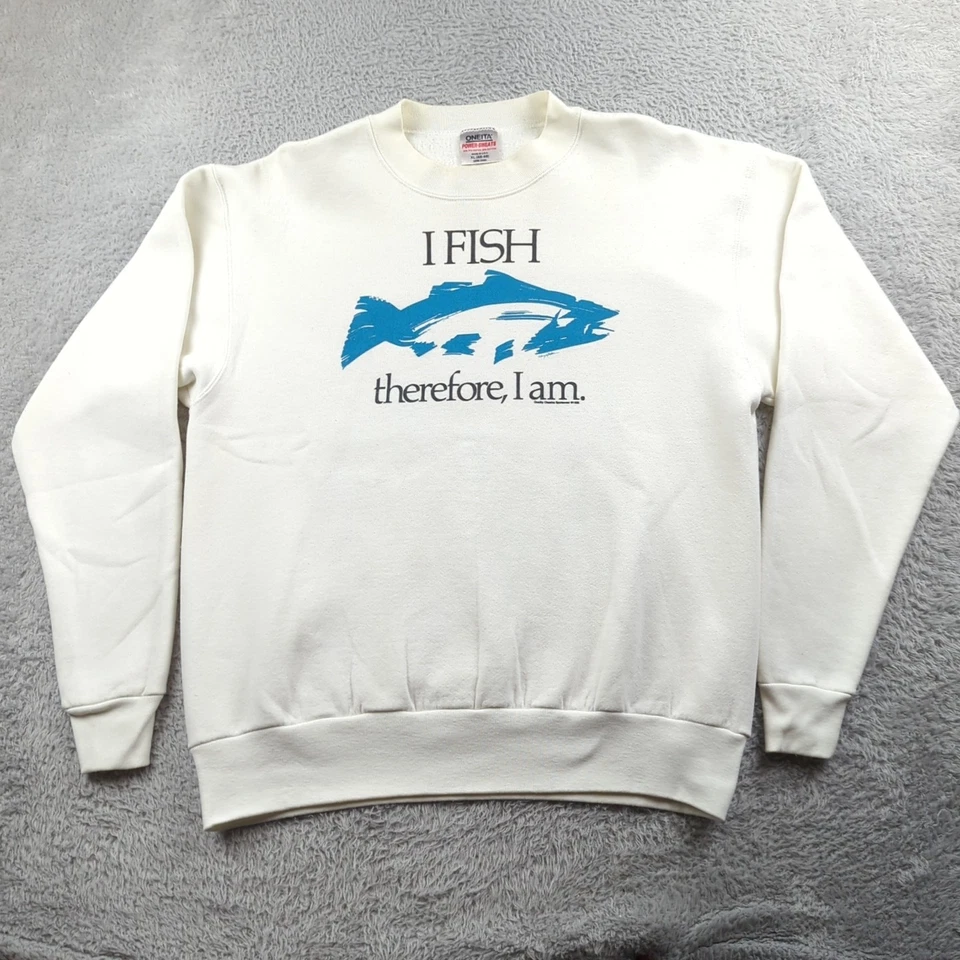 Sudadera de Pesca Vintage Hombres XL Blanca Oneita EE. UU. Papá Años 90 I Fish Then I Am Foto 1 de 4