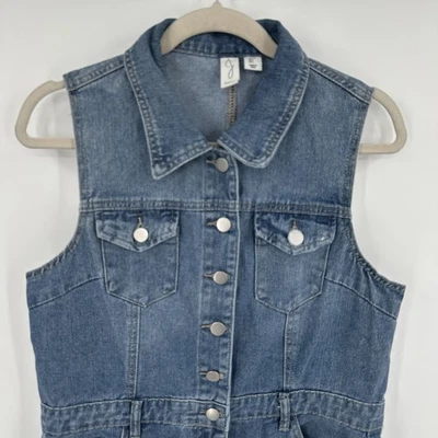 Vestido Joie para mujer grande azul denim sin mangas bolsillos con botones a presión dobladillo deshilachado Foto 1 de 4