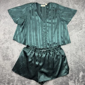 Vintage Victorias Secret Satin Pajama Set Womens Medium Green 2 Piece 90s - Picture 1 of 16