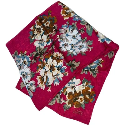 Club 7 Echo 💯 Silk Scarf Red Floral Rectangle 10" x 52" Japan Vintage - Image 1 of 4
