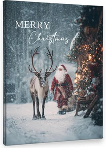 Merry Christmas Santa Reindeer Wall Art Decor Canvas 11X14, Winter Snowy Xmas Pi - Picture 1 of 12