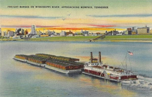 Memphis TN Mississippi River Freight Barges Skyline 1940s Linen Postcard Vtg. - Picture 1 of 2