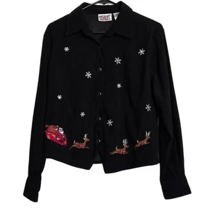 De Colección Bill Blass Jeans Mujer Bordado Navidad Botones Manga Larga Top - Imagen 1 de 7