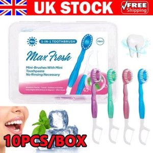 10PCS Disposable 5 in 1 Mini Travel Toothbrush With Freshening Bead Portable UK - Picture 1 of 29