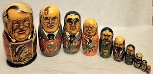 Vintage Complete Set of 10 Russian Leaders Matryoshka Wooden Nesting Dolls - Picture 1 of 22