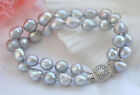 Fashion 2Rows Natural Gray 8-9mm Baroque Freshwater Pearl Bracelet 7.5" AAA