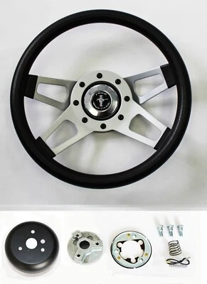 Mustang 1965-1969 13 1/2" negro sobre negro 4 radios volante Mustang Cap Foto 1 de 4