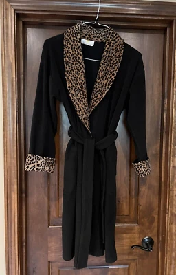 Stan Herman Polyester Fleece Robe Brown Leopard Print Trim EUC - Image 1 of 4