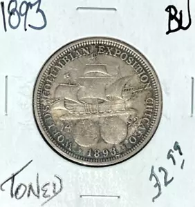 MEDIO DÓLAR CONMEMORATIVO DE PLATA EXPO 1893 ~ TONIFICADO BU ~ HERMOSA MONEDA~ - Imagen 1 de 2