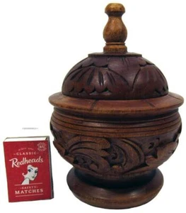 Hand Carved Turned Wood Jar Canister Finial Lid Trinkets Candy 16.5 x 11.8 cm - Picture 1 of 11