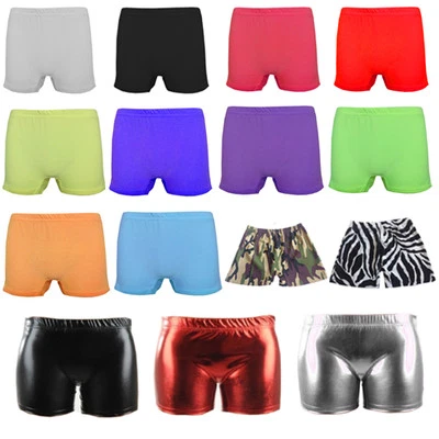 Girls KIDS Ladies Neon Metallic Hot Pants Summer Shorts Dance Gym Tutu  pant - Image 1 of 4