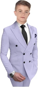 Boy Formal Suits Set Double Breasted Slim Fit Wedding Kid Suit for Boys 2 Pieces - Picture 1 of 27