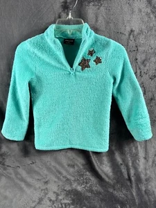 Zelos Kids Turquoise Fuzzy Pullover With Star Embroidery Cozy Half-Zip Size S - Picture 1 of 7