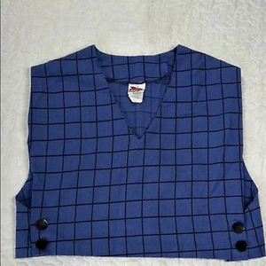 Vintage blau kariertes Trägertop Lagenlook mit schwarzen Knöpfen Gr. 14 - Bild 1 von 6