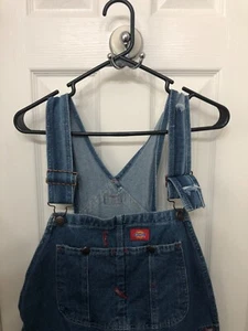 Dickies Denim Bib Work Overalls Mens 34x30 Blue Carpenter Jeans Relaxed Hipster - Picture 1 of 4