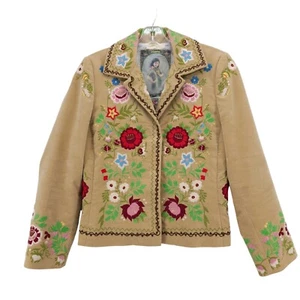 Johnny Was Biya Jacket Beige Embroidered Blazer EUC Size SMALL - Picture 1 of 8