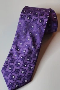 Jones New York Herrenkrawatte lila quadratisches Muster. 100% Seide Ostern - Bild 1 von 5