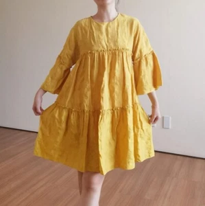 ZARA GIRLS 5 MARIGOLD YELLOW PEASANT DRESS 3/4 SLEEVE RUFFLE BOHO COTTAGECORE - Picture 1 of 11